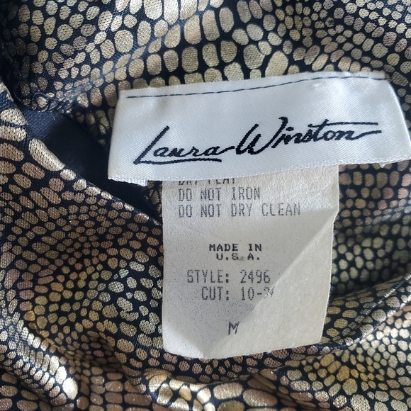 VINTAGE LAURA WINSTON Metallic Gold/Black Crocodile Print Top 1980s Size Medium - Picture 5 of 6